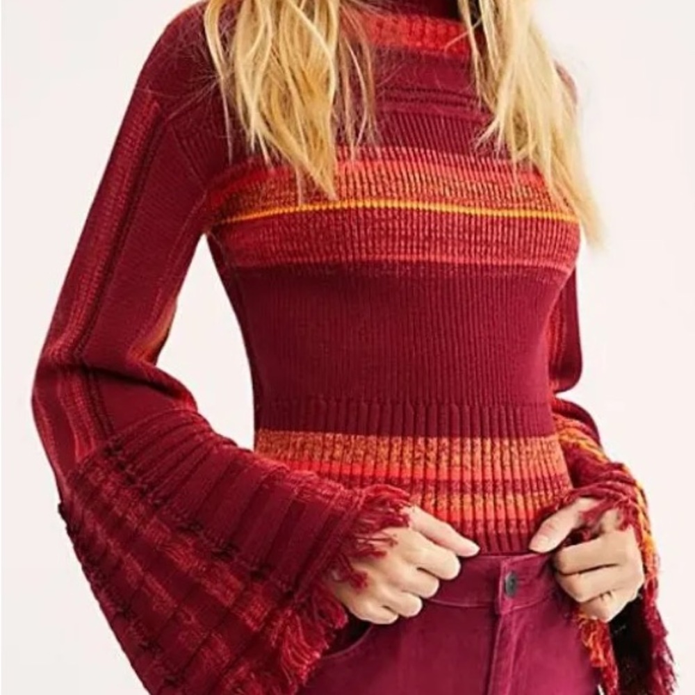 Free People Burgundy and Orange Cowl Neck Sweater